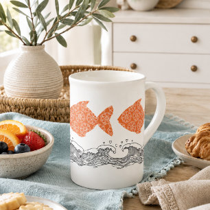 Küstenfisch & Wellen Bone China Tasse