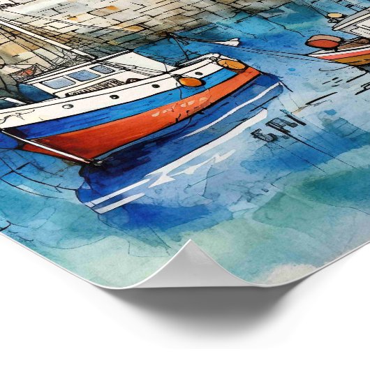 Küstenfischerei im Hafen Poster (Ecke)