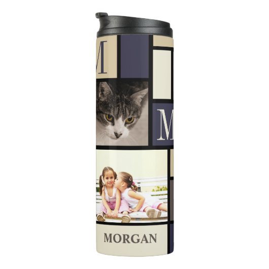 KüstenFoto des Farbblock-ruhiges Monogramm-4 Thermosbecher (Nach rechts gedreht)