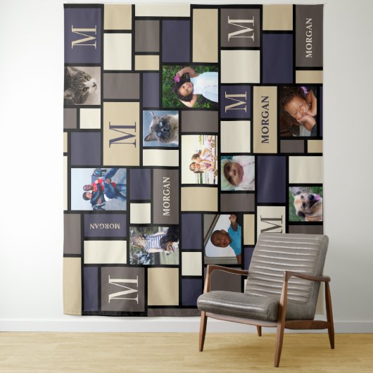 KüstenFoto Farbblockruhiges des Chic-Monogramm-10 Wandteppich (Beispiel)