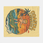 Küstengator Alligator Surfen | Retro Surf Strand Fleecedecke (Vorderseite (Horizontal))
