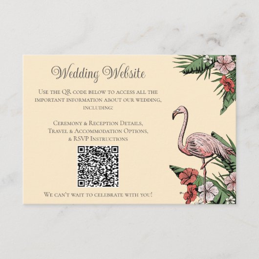 Küstengelb Flamingo Hochzeit QR Karte (Vorderseite)