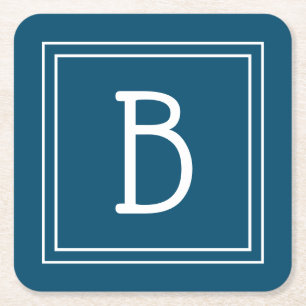 Küstengeschnürtes Ozeanblau und Weiß Anfangsbuchst Rechteckiger Pappuntersetzer