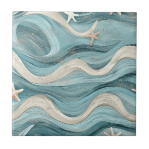 Küstengestaltete Blaue Welle Creme Sand Seestern Fliese