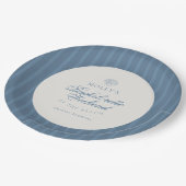 Küstengestreifte Junggesellinnenparty in Blau Pappteller (Schrägansicht)