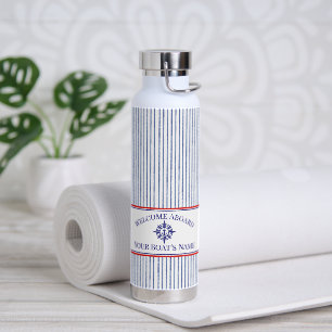 Küstengestreiftes Monogramm-Bootnamensdesign Trinkflasche