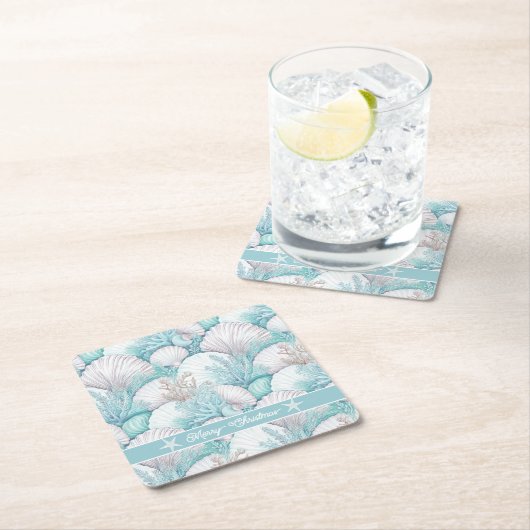 Küstengewässer- und Korallenmuster#3 ID1009 Rechteckiger Pappuntersetzer (Vor Ort)