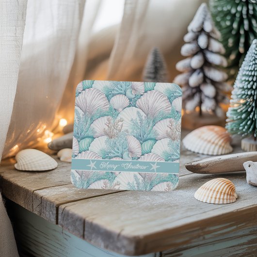 Küstengewässer- und Korallenmuster#3 ID1009 Rechteckiger Pappuntersetzer