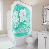 Küstengewässerfarbe aquamarine Muschelstäbchen Duschvorhang (Beispiel)