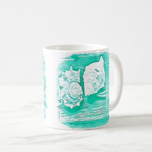 Küstengewässerfarbe aquamarine Muschelstäbchen Kaffeetasse (VorderseiteRechts)