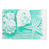 Küstengewässerfarbe aquamarine Muschelstäbchen Kissenbezug (Rückseite-Links)