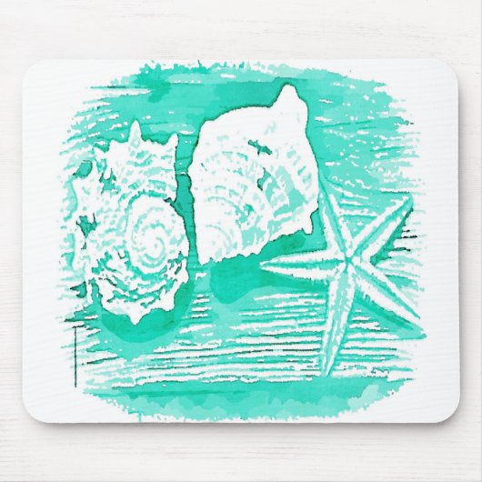 Küstengewässerfarbe aquamarine Muschelstäbchen Mousepad (Vorne)