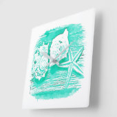 Küstengewässerfarbe aquamarine Muschelstäbchen Quadratische Wanduhr (Winkel)