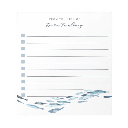 Küstengewässerfarben Fisch Personalisiert, mit Vor Notizblock (Vorderseite)