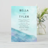 Küstenglas 2 Aquamariner Lavendel Moderne Hochzeit Einladung (Stehend Vorderseite)
