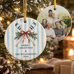 Küstengroßmillennial gekreuzte Ruder Familienfoto  Keramik Ornament