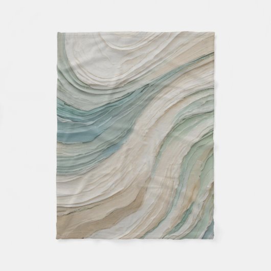 Küstengrün Beige Abstrakte Wellen Fleecedecke (Vorderseite)