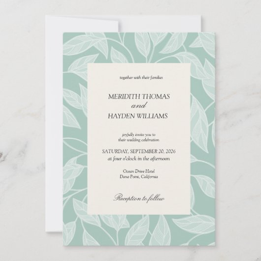 Küstengrün Boho Botanische Hochzeit Einladung (Vorderseite)