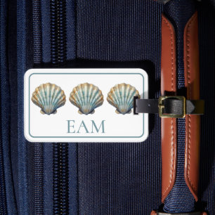 Küstengrün gestreifte Kammmuschel-Monogramm Gepäckanhänger