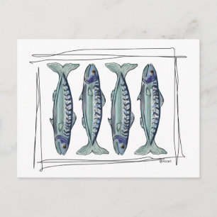Küstengrün-Makrelen-Nahtloses-Ozean-Fisch-Muster Postkarte