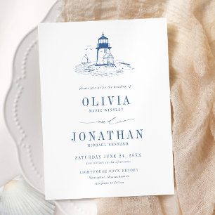 Küstengrün Toile Leuchtturm Hochzeit Einladung