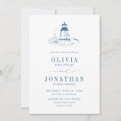 Küstengrün Toile Leuchtturm Hochzeit Einladung (Vorderseite)