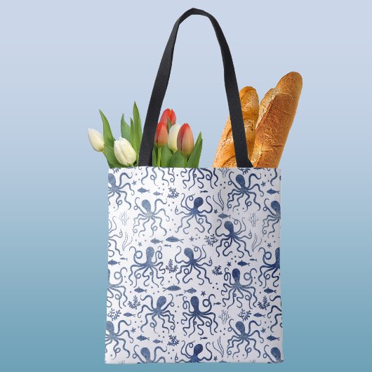Küstengrün-Wasserfarbe Unterwasser-Oktopus-Muster Tasche