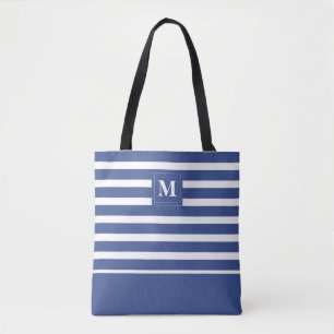 Küstengrün-weiß gestreifte Strandmonogramm Tasche