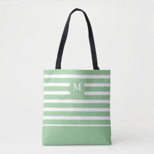 Küstengrün-weiß-gestreiftes Strandmonogramm Tasche