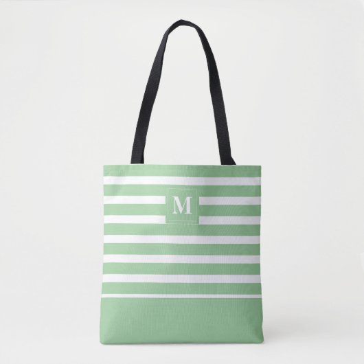 Küstengrün-weiß-gestreiftes Strandmonogramm Tasche (Vorderseite)