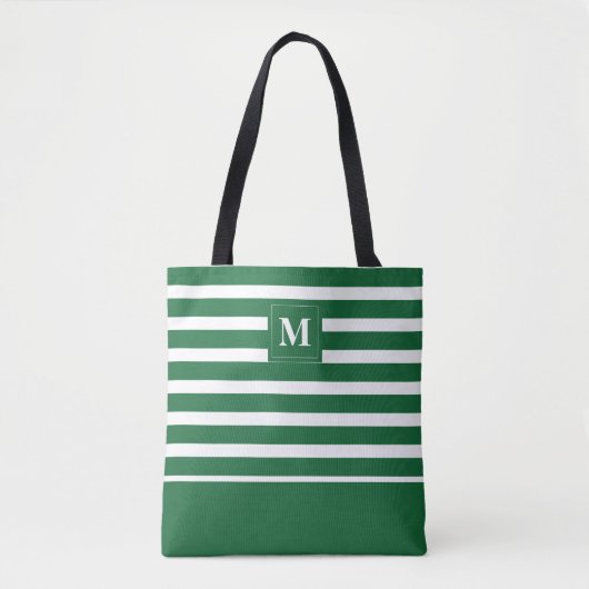 Küstengrün-weiß-gestreiftes Strandmonogramm Tasche (Vorderseite)