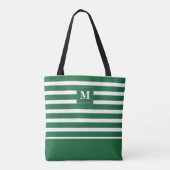 Küstengrün-weiß-gestreiftes Strandmonogramm Tasche (Rückseite)
