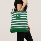 Küstengrün-weiß-gestreiftes Strandmonogramm Tasche (Von Nahem)