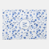 Küstengrün-weiße Wildblumen-Kunstmonogramm Geschirrtuch (Horizontal)