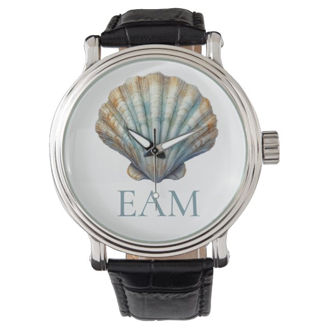 Küstengrüne Kammmuschel-Monogramm-Uhr Armbanduhr (Vorderseite)