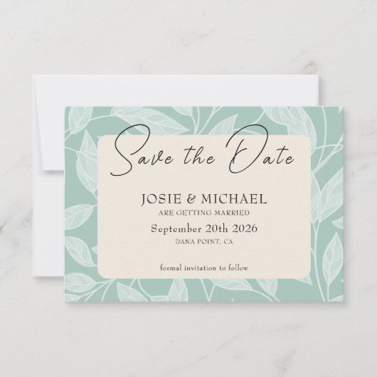 Küstengrünes Boho-Foto Flach Speichern Sie die Dat Save The Date (Vorderseite)