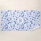 Küstengrünes Wildblumenwiesen-Botanik-Monogramm Strandtuch (Vorderseite)