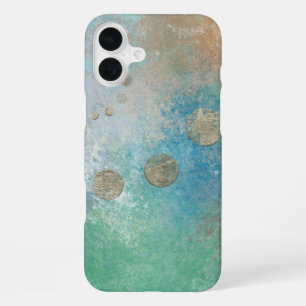 Küstengrunge Blau und Grün Wasserfarbe Gold iPhone 16 Plus Hülle