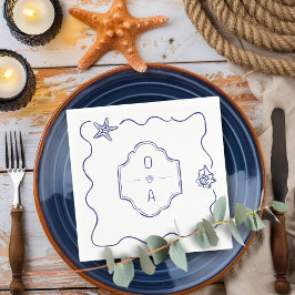 Küstenhandgezeichnete Seashell Wappen Beach Hochze Serviette