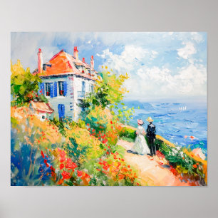 Küstenhaus mit Blume Impressionist Seascap Poster