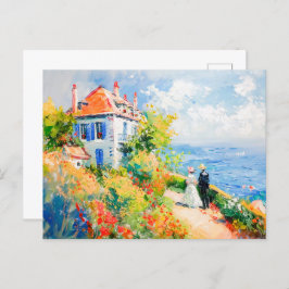 Küstenhaus mit Blume Impressionist Seascap Postkarte