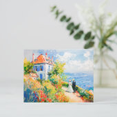 Küstenhaus mit Blume Impressionist Seascap Postkarte (Stehend Vorderseite)