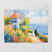 Küstenhaus mit Blume Impressionist Seascap Postkarte (Vorderseite)