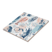 Küstenhummer Meeresfrüchte Blau Pfirsich Nautisch Fliese (Seite)