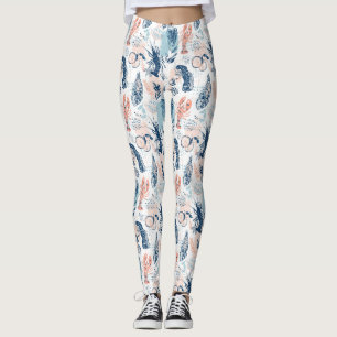 Küstenhummer Meeresfrüchte Blau Pfirsich Nautisch Leggings