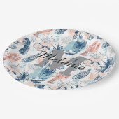 Küstenhummer Meeresfrüchte Blau Pfirsich Nautisch Pappteller (Schrägansicht)