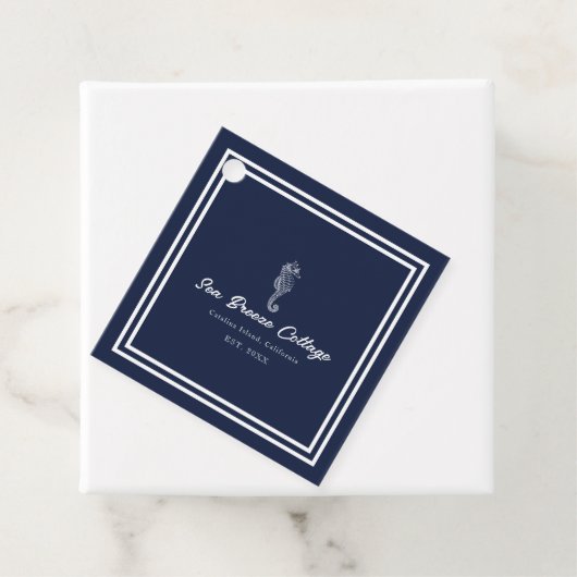 Küstenkarm: Blau-weißes nautisches Seepferd Geschenkanhänger (Beispiel)