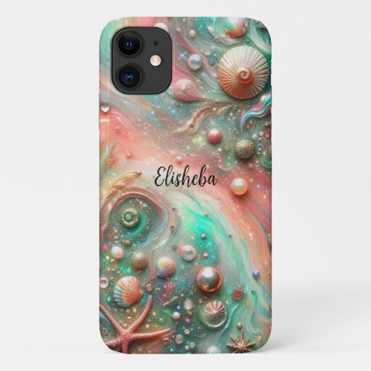 Küstenkorallenminze Muscheln und Perlen Case-Mate iPhone Hülle (Rückseite)