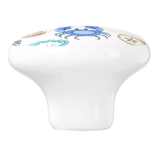 Küstenkrebse, Delphin und Muscheln Keramikknauf (Seitenansicht)