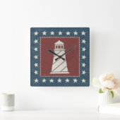 Küstenkunst | Leuchtturm auf Rot Quadratische Wanduhr (Zuhause)